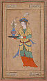 Woman with Vase of Lilies, Opaque watercolor and gold on paper