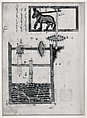 "Design on Each Side for Waterwheel Worked by Donkey Power", Folio from a Book of the Knowledge of Ingenious Mechanical Devices by al-Jazari, Badi&#39; al-Zaman ibn al-Razzaz al-Jazari (Northern Mesopotamia 1136–1206 Northern Mesopotamia), Ink, opaque watercolor, and gold on paper