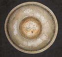 Bowl with Enthroned Figure and Horsemen, Stonepaste; glazed in opaque white, overglaze-painted