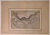 'Saz'-Style Drawing of a Dragon Amid Foliage, Shah Quli (Turkish, born Tabriz, Iran, active ca. mid-16th century), Ink, opaque watercolor, and gold on paper