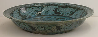Bowl, Stonepaste; painted in black under turquoise glaze