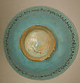 Turquoise Bowl with Lute Player and Audience, Stonepaste; glazed (opaque monochrome), in-glaze- and overglaze-painted, gilded