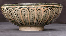 Bowl, Earthenware; underglaze painted on cream slip, transparent glaze