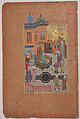 "The Beggar who Professed his Love for a Prince", Folio 28r from a Mantiq al-Tayr (Language of the Birds), Farid al-Din `Attar (Iranian, Nishapur ca. 1142–ca. 1220 Nishapur), Ink, opaque watercolor, silver, and gold on paper