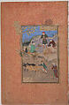 "Shaikh Mahneh and the Villager", Folio 49r from a Mantiq al-Tayr (Language of the Birds), Farid al-Din `Attar (Iranian, Nishapur ca. 1142–ca. 1220 Nishapur), Opaque watercolor, silver, and gold on paper