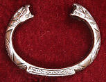 Bracelet with Snake-Head Endings and Arabic Inscription, One of a Pair, Silver; cast and chased