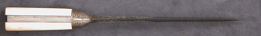 Knife with Ivory Hilt, Steel, watered; ivory and gold