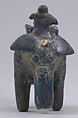 Elephant Carrying Two Figures Seated on Hawda and Mahout Seated on Neck, Stonepaste; molded, transparent blue glaze