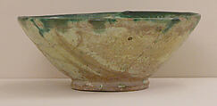Bowl, Earthenware; white slip, green slip decoration with sgraffito design, glazed