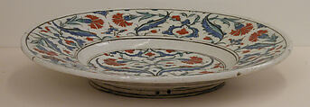 Dish, Stonepaste; underglaze painted on white slip