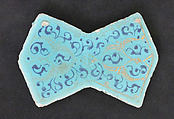 Double-Pentagon-Shaped Tile, Stonepaste; overglaze-painted and gilded, over turquoise glaze