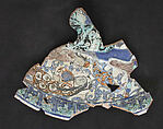Fragments of a Dish, Stonepaste; polychrome inglaze and overglaze painted on opaque white glaze, molded (mina'i)