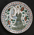 Plate Depicting a Woman Playing Tambourine, Stonepaste; polychrome painted under transparent glaze