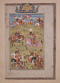 "Rustam Kills the Commander of the Dehz", Folio from a Shahnama (Book of Kings), Abu&#39;l Qasim Firdausi (Iranian, Paj ca. 940/41–1020 Tus), Ink, opaque watercolor, silver, and gold on paper