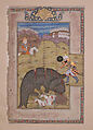 "Rustam Kills a Monster while Zal Watches from Above", Folio from a Shahnama (Book of Kings), Abu&#39;l Qasim Firdausi (Iranian, Paj ca. 940/41–1020 Tus), Ink, opaque watercolor, silver, and gold on paper
