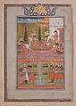 "Sam and Zal before Manuchihr", Folio from a Shahnama (Book of Kings), Abu&#39;l Qasim Firdausi (Iranian, Paj ca. 940/41–1020 Tus), Ink, opaque watercolor, silver, and gold on paper