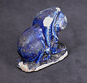 Bath Scraper in the Shape of a Lion, Stonepaste; molded, incised, glazed in transparent blue