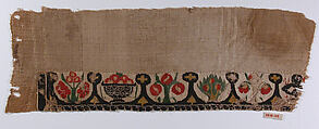 Textile Fragment, Wool, linen; plain weave, tapestry weave