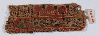 Textile Fragment, Wool, linen; plain weave, tapestry weave