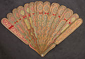 Fan with Poetic Verses, Wood; painted, gilded, and lacquered