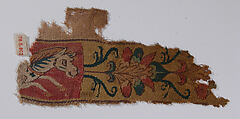 Textile Fragment, Wool, linen; plain weave, tapestry weave