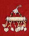 Amulet Case, One of a Pair, Silver, coral, turquoise, glass