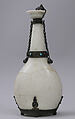 Bottle, Glass; free blown, undecorated; tooled on the pontil; silver mount