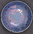 Dish, Stonepaste; luster-painted on opaque blue and white glaze under transparent colorless glaze