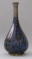 Bottle Depicting a Peacock in Foliage, Stonepaste; luster-painted on blue glaze under transparent glaze; silver mount