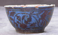 Cup, Stonepaste; luster-painted on opaque blue glaze (exterior) and white glaze (interior)