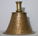Candlestick, Brass; originally inlaid with silver