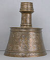 Candlestick, Brass; inlaid with silver, gold, and black compound
