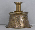 Candlestick, Brass; originally engraved and inlaid with silver