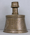 Candle Stick, Brass; engraved and inlaid with silver
