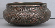 Bowl, Copper; damascened with silver