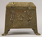 Casket with Figural Imagery, Brass; worked metal sheet inlaid with silver