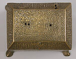 Casket with Figural Imagery, Brass; worked metal sheet inlaid with silver