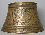 Candlestick Base, Brass; engraved and inlaid with silver