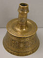 Candlestick, Brass; inlaid with silver