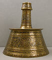 Candlestick, Brass; inlaid with silver