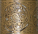 Candlestick, Brass; inlaid with silver
