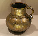 Dragon-Handled Jug with Inscription, Brass; cast and turned, engraved, and inlaid with silver, gold, and black organic compound
