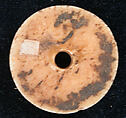 Button or Spindle Whorl, Bone; incised and inlaid with paint