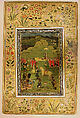 The Emperor Aurangzeb Carried on a Palanquin, Painting by Bhavanidas (active ca. 1700–1748), Opaque watercolor and gold on paper