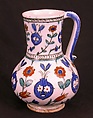 Ewer with Floral Design, Stonepaste; polychrome painted under transparent glaze