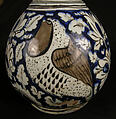 Pear-Shaped Bottle with Birds, Stonepaste; polychrome painted under transparent glaze