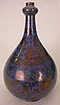 Bottle, Stonepaste; luster-painted on opaque blue glaze under transparent colorless glaze