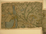 Textile Fragment Depicting Figures in a Landscape, Silk, metal wrapped thread; lampas
