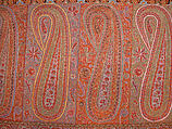 Shawl, Wool, silk; double interlocking twill tapestry weave, embroidered, pieced