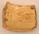 Ceramic Fragment, Earthenware; incised decoration through white slip and coloring under transparent glaze